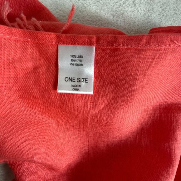 Womens Linen Coral Scarf With Fringe Trim One Size Lightweight 76x16 - Picture 2 of 4